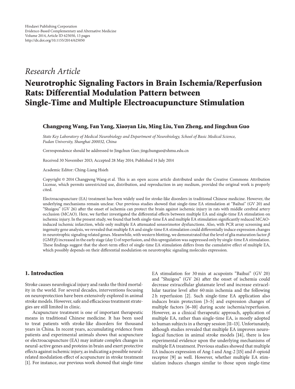 Neurotrophic Signaling Factors in Brain Ischemia/Reperfusion Rats: Differential Modulation Pattern Between Single-Time and Multiple Electroacupuncture Stimulation