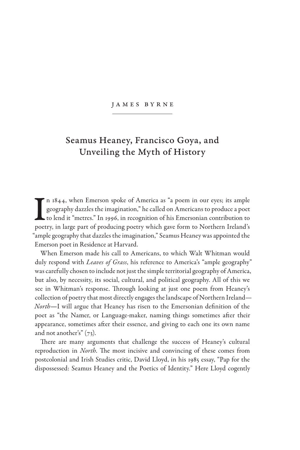 James Byrne / Seamus Heaney, Francisco Goya, and Unveiling The