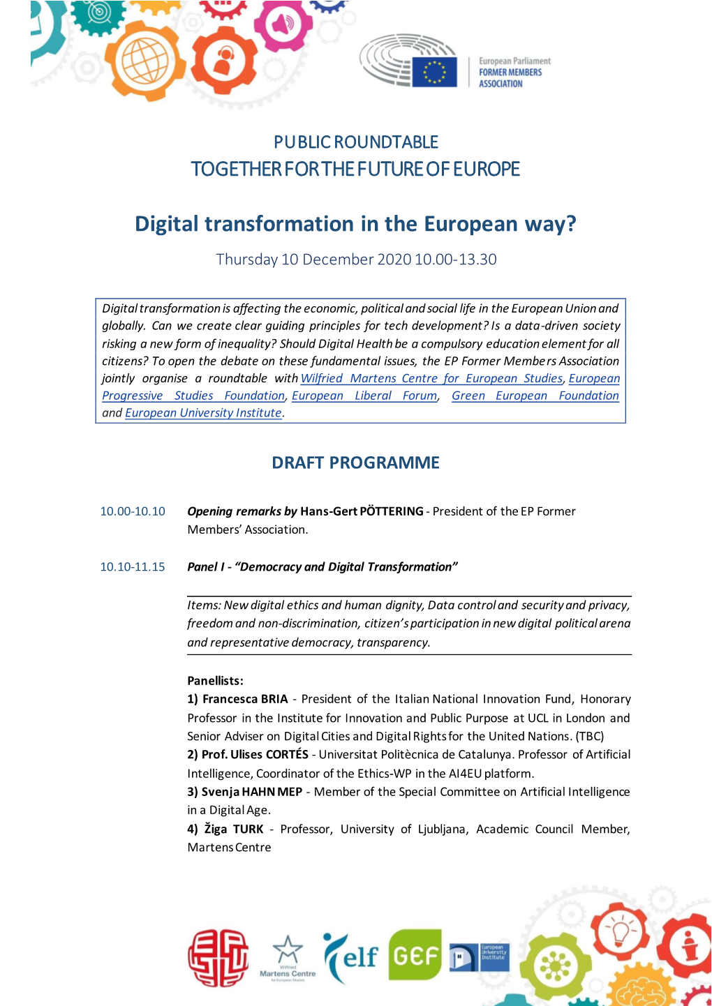 Digital Transformation in the European Way? Thursday 10 December 2020 10.00-13.30