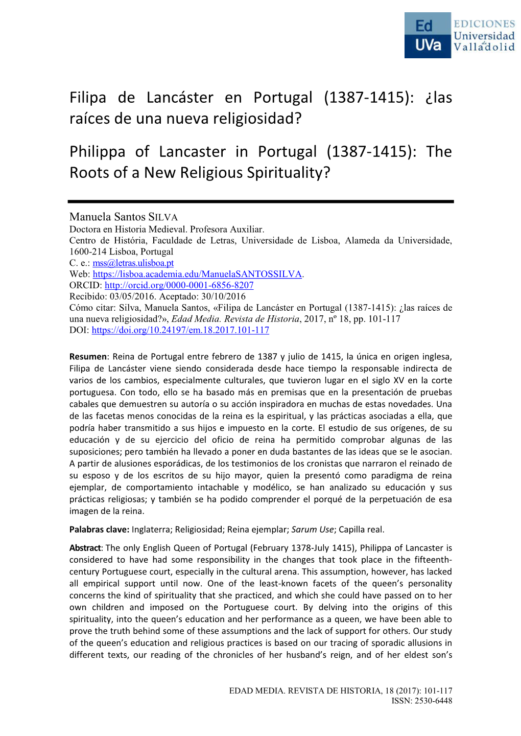 Filipa De Lancáster En Portugal (1387-1415): ¿Las Raíces De Una Nueva Religiosidad?