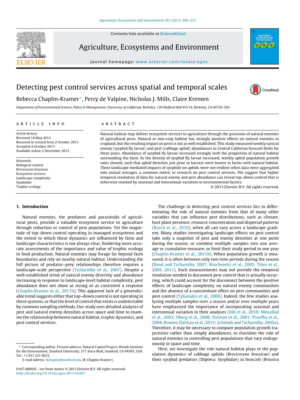 Detecting Pest Control Services Across Spatial and Temporal Scales