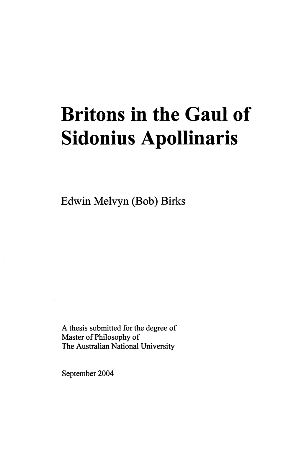 Britons in the Gaul of Sidonius Apollinaris