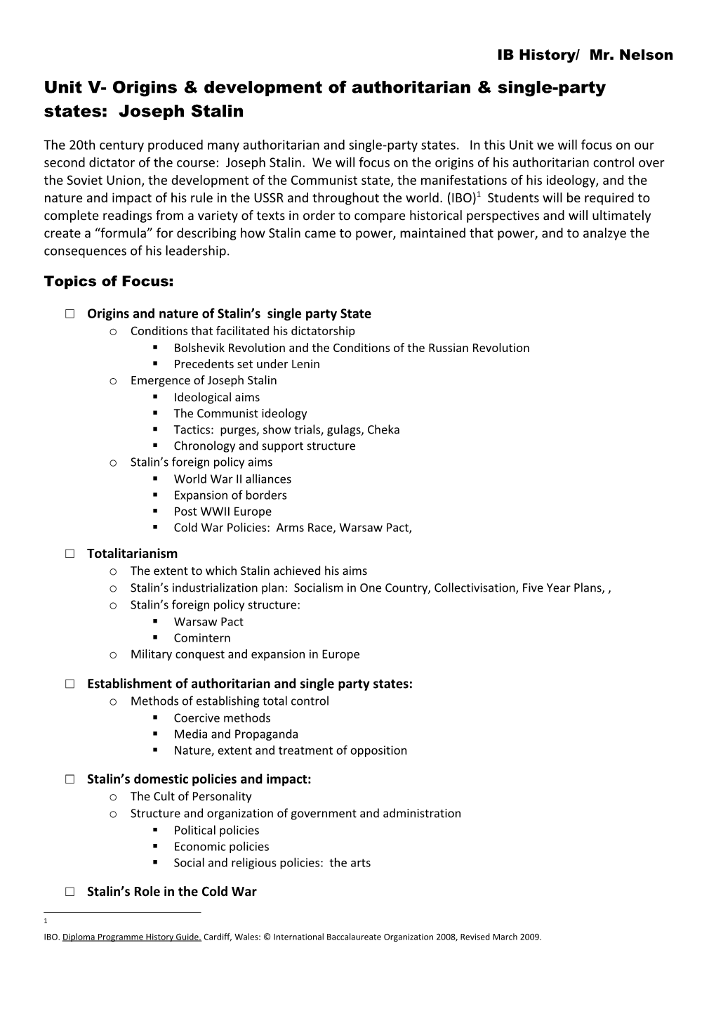 Unit V- Origins Development of Authoritarian & Single-Party States: Joseph Stalin