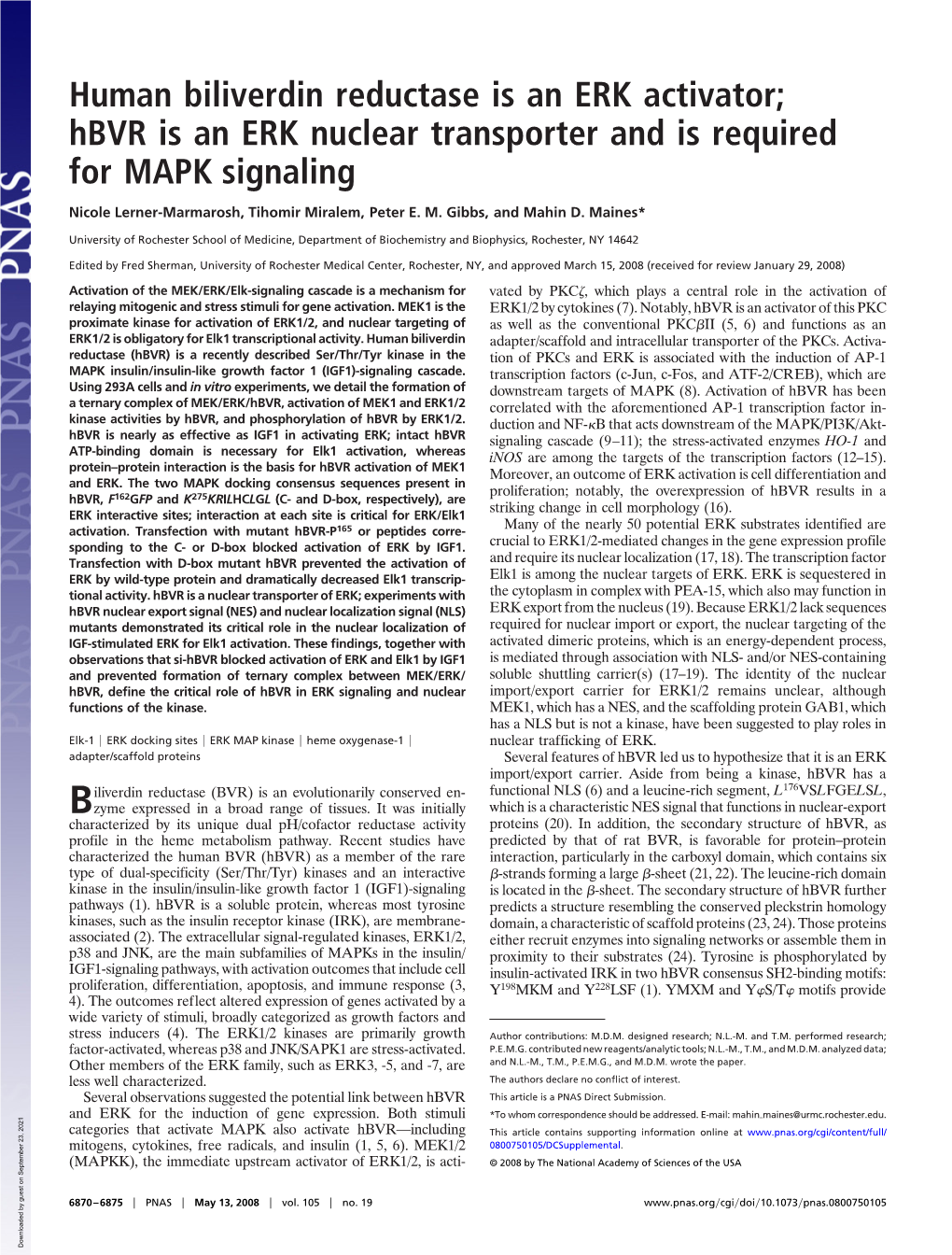 Hbvr Is an ERK Nuclear Transporter and Is Required for MAPK Signaling
