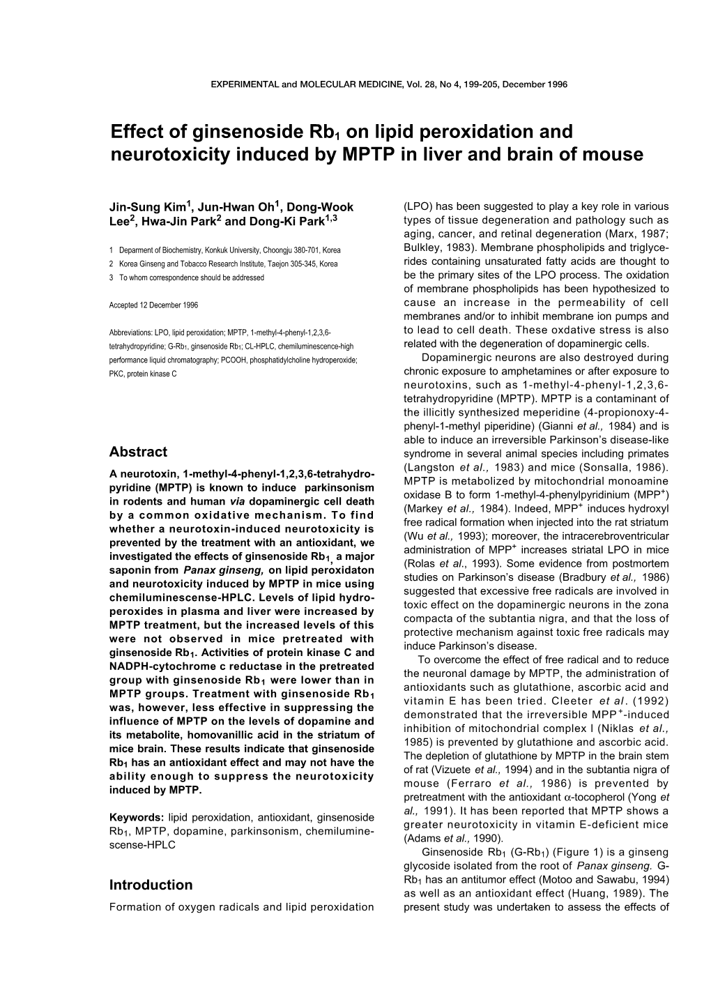 Effect of Ginsenoside Rb1 on Lipid Peroxidation and Neurotoxicity Induced by MPTP in Liver and Brain of Mouse