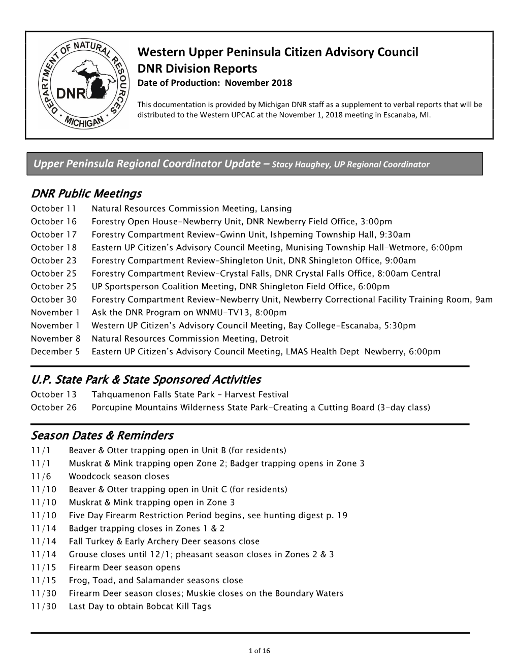 West CAC November 2018 Division Reports