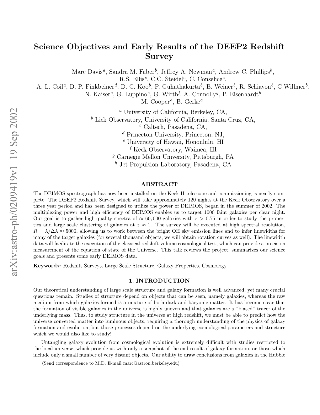 Science Objectives and Early Results of the DEEP2 Redshift Survey