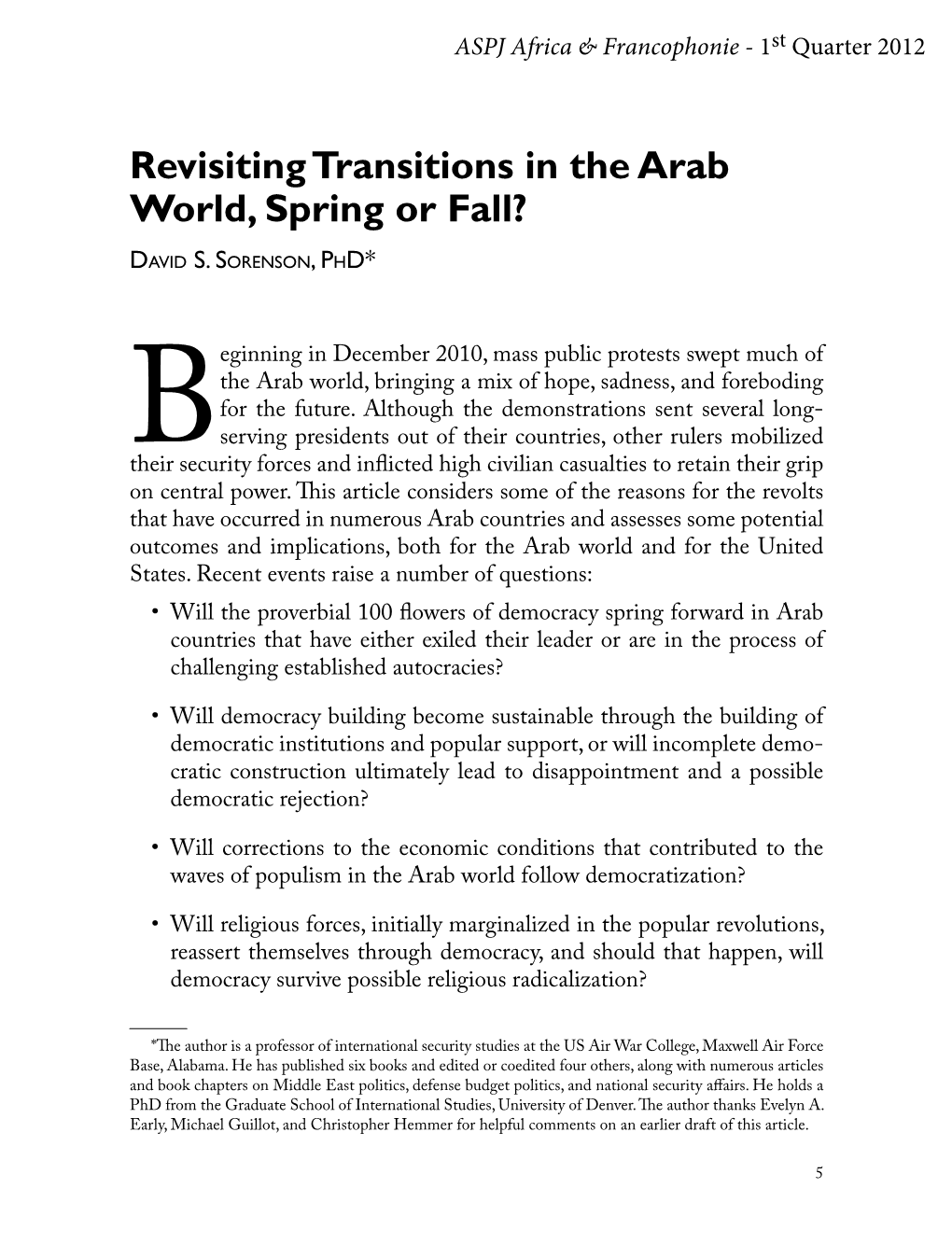 Revisiting Transitions in the Arab World, Spring Or Fall?