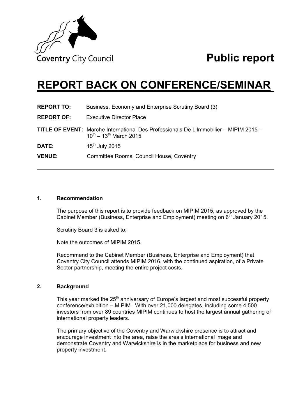 Covcc Report to Scrutiny Board 5