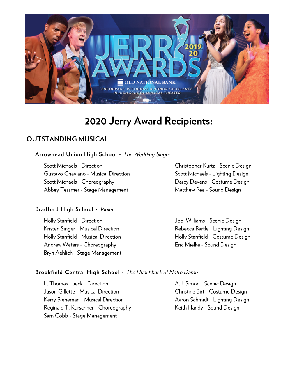 2020 Jerry Award Recipients