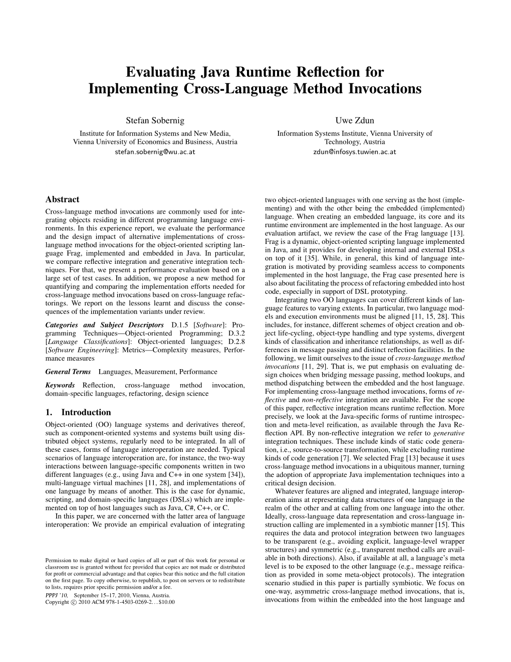 Evaluating Java Runtime Reflection for Implementing Cross-Language Method Invocations
