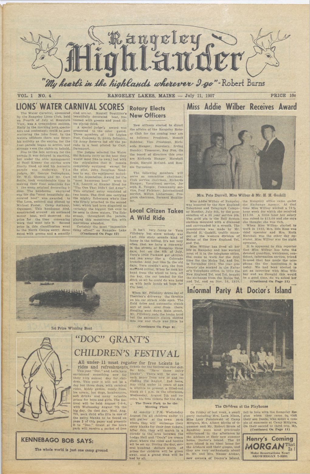 Rangeley Highlander : July 11, 1957