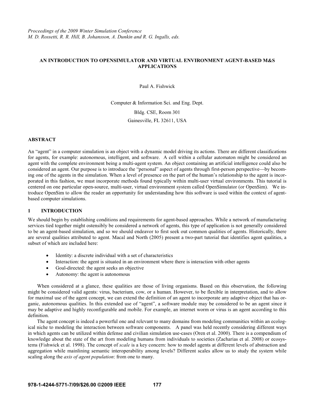 An Introduction to Opensimulator and Virtual Environment Agent-Based M&S Applications