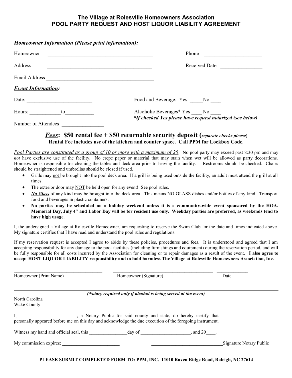 Private Party Request and Host Liquor Liability Agreement
