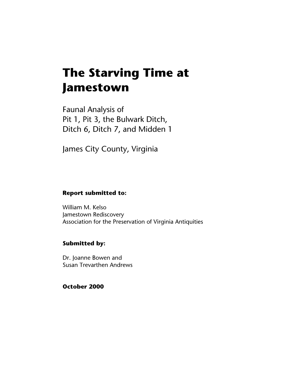 2000 the Starving Time at Jamestown