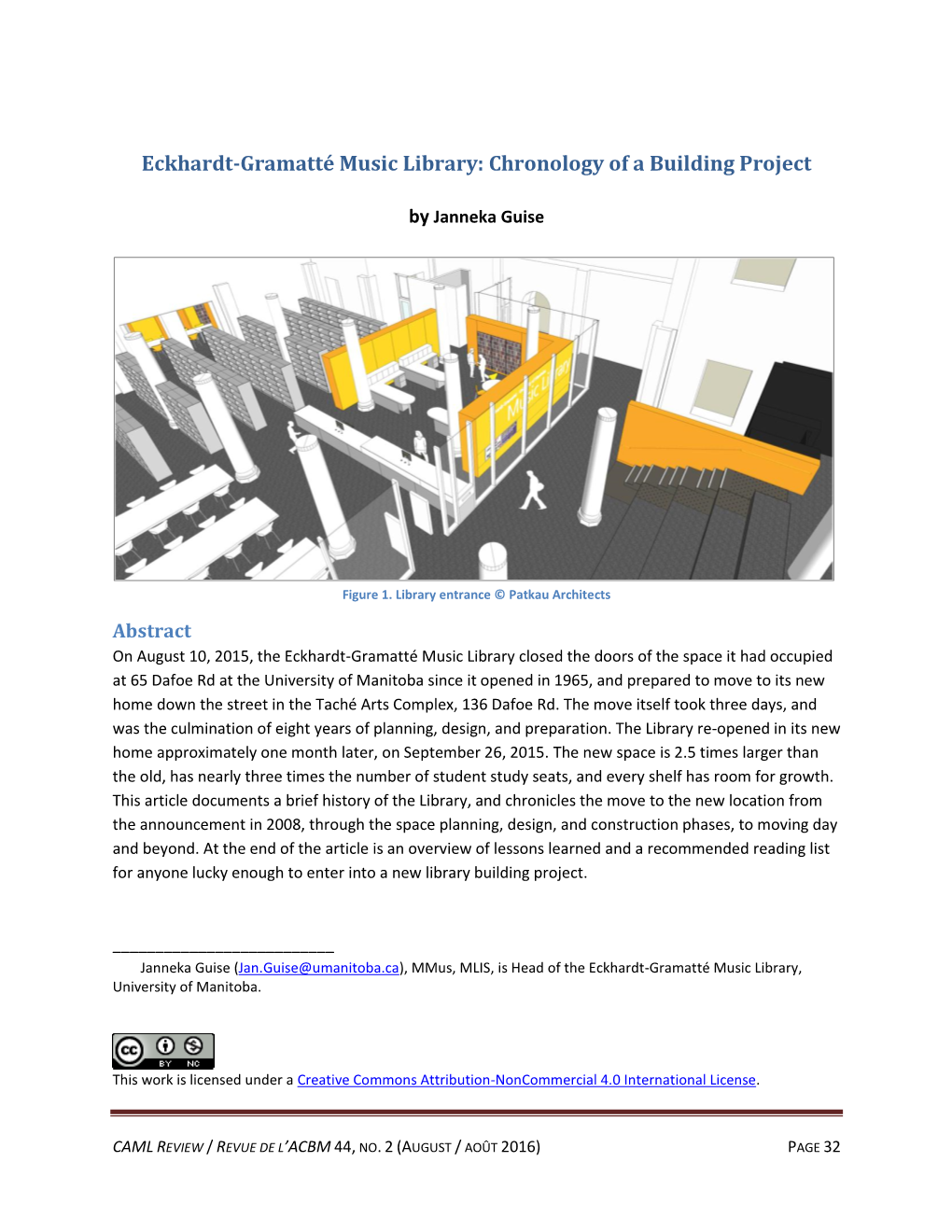 Eckhardt-Gramatté Music Library: Chronology of a Building Project