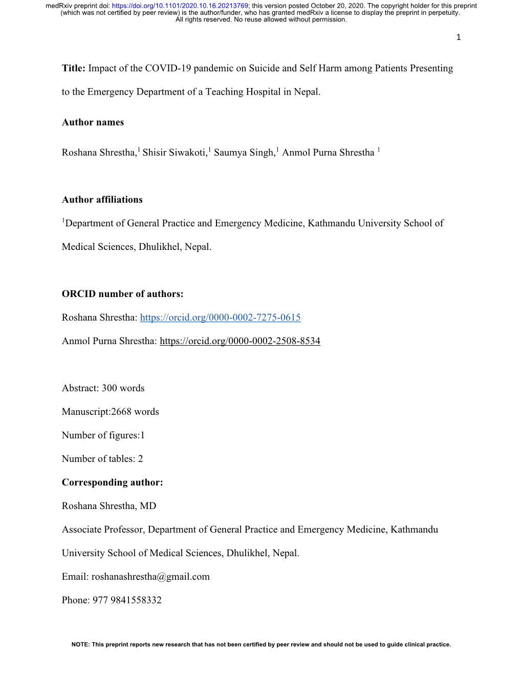 Impact of the COVID-19 Pandemic on Suicide and Self Harm Among Patients Presenting