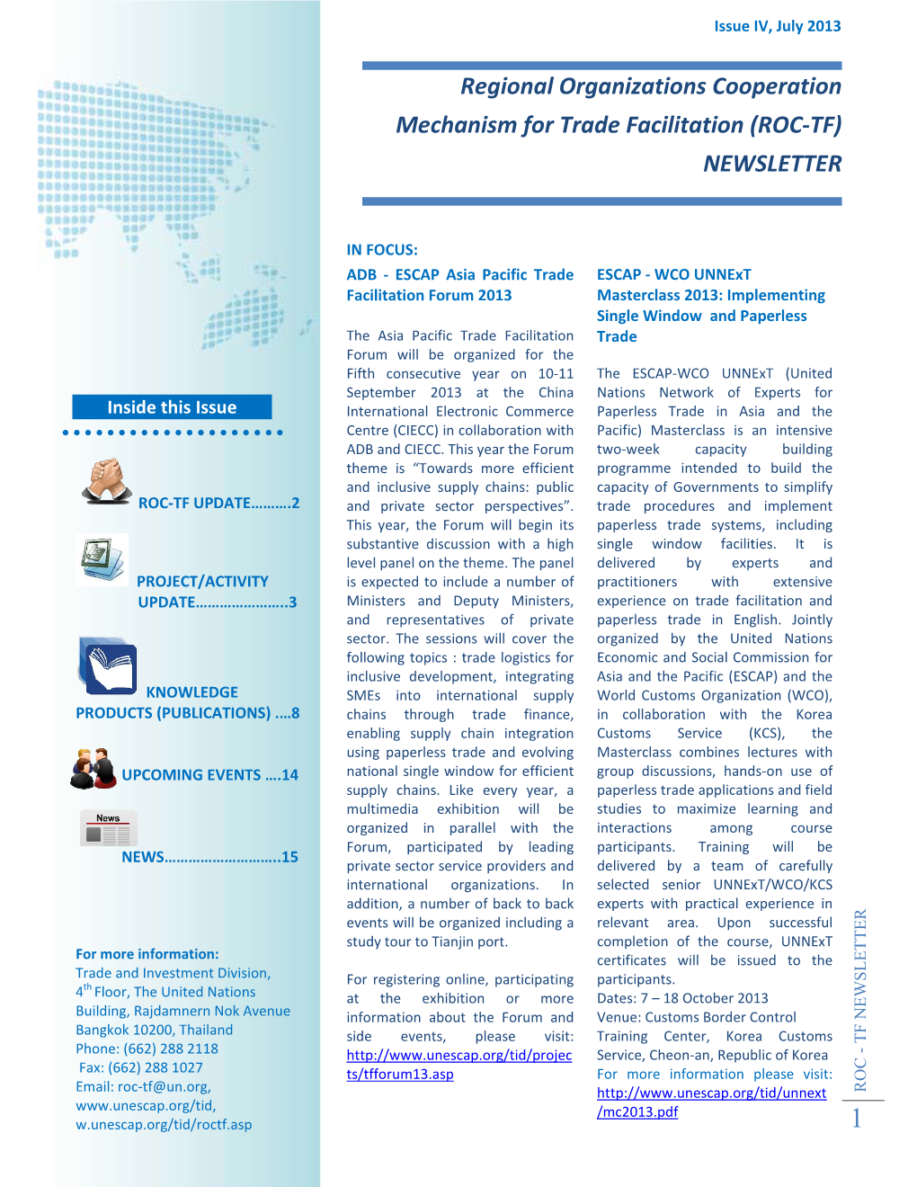 Regional Organizations Cooperation Mechanism for Trade Facilitation (ROC-TF) NEWSLETTER