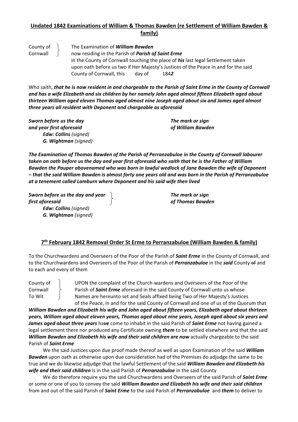 1842 Feb Removal Order & Other Documents St Erme To