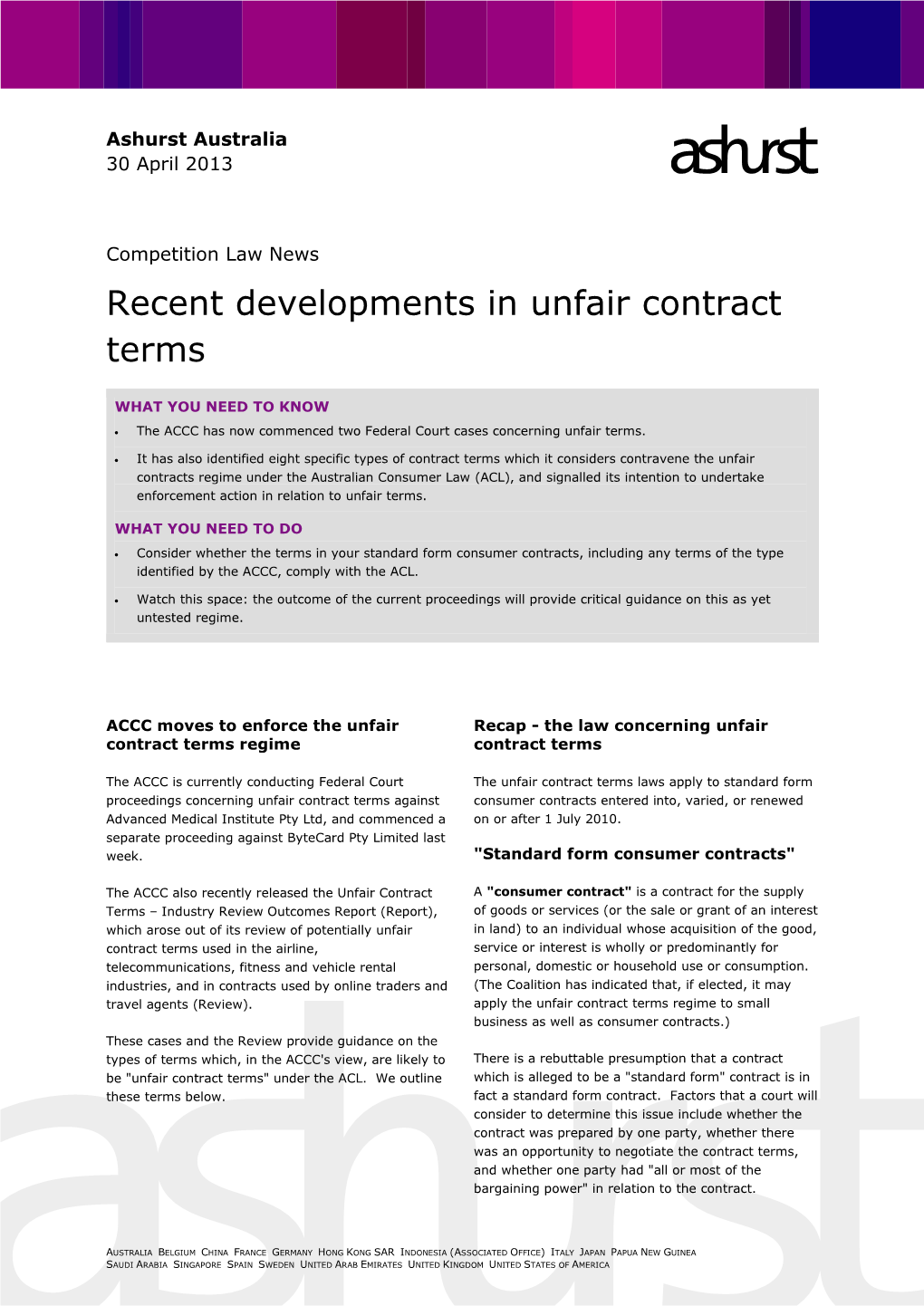 Recent Developments in Unfair Contract Terms
