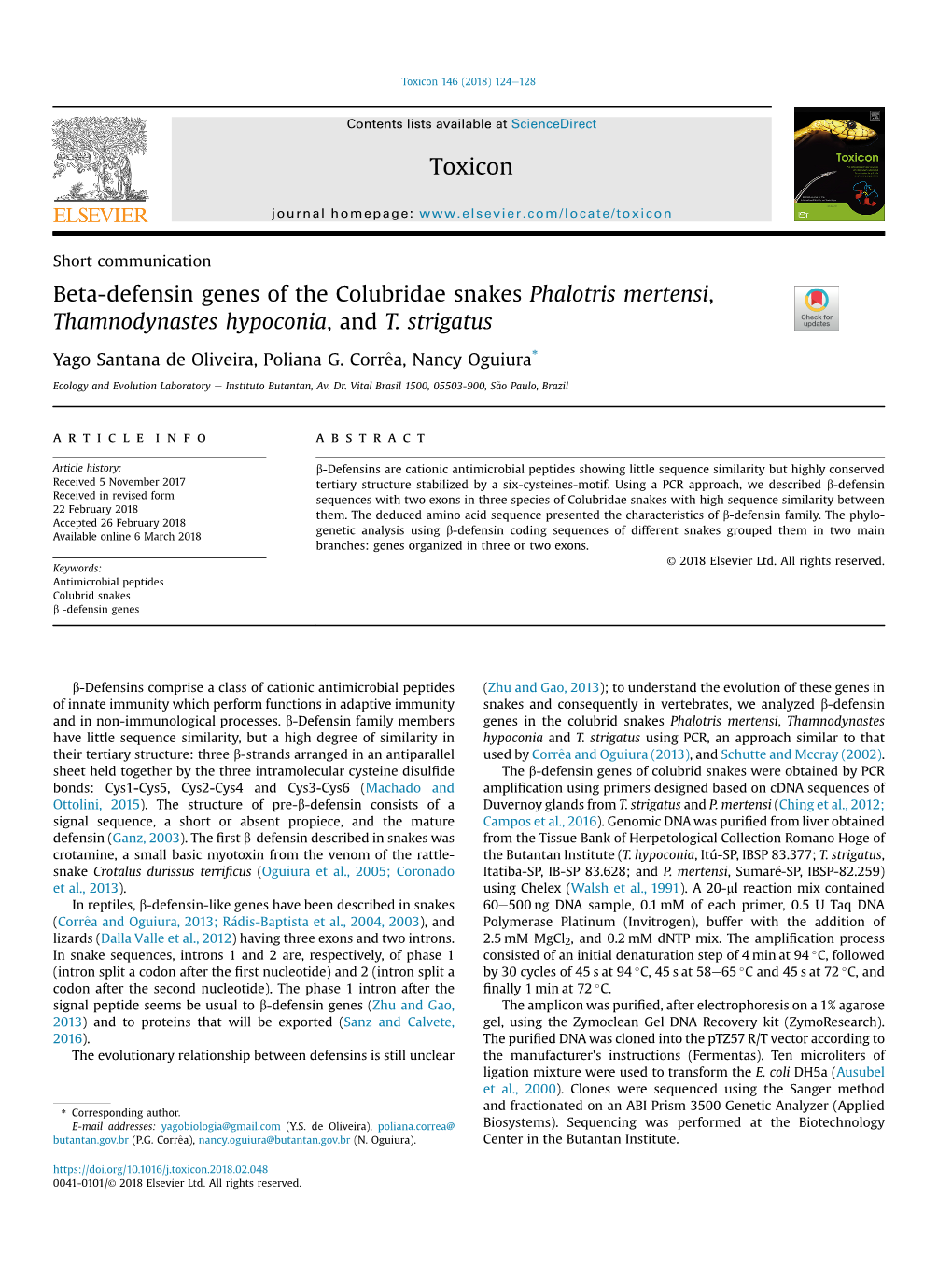 Beta-Defensin Genes of the Colubridae Snakes Phalotris Mertensi, Thamnodynastes Hypoconia, and T