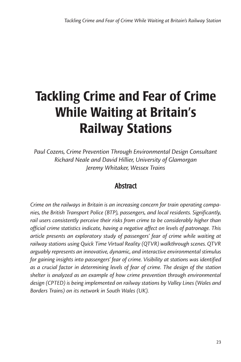 Tackling Crime and Fear of Crime While Waiting at Britain's Railway