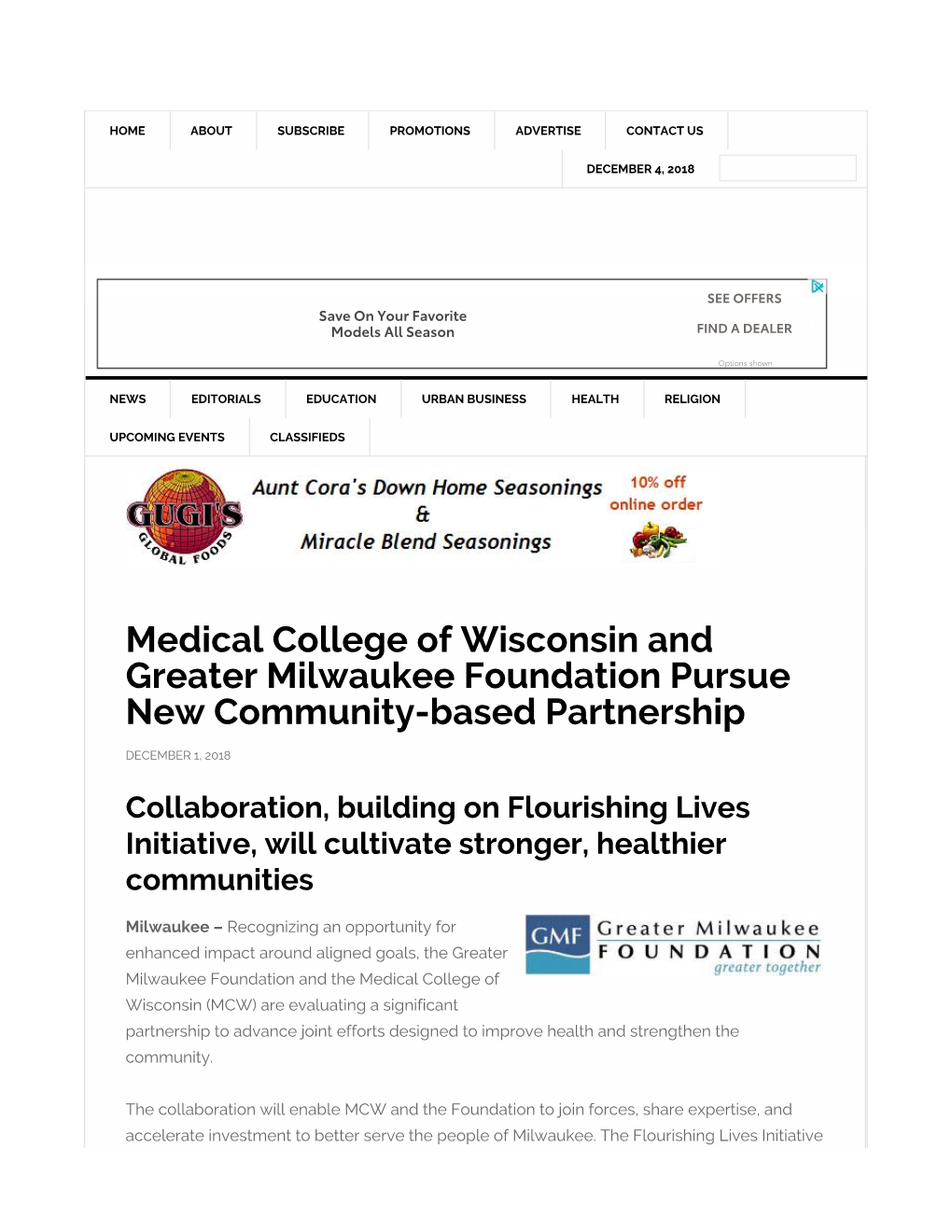 Medical College of Wisconsin and Greater Milwaukee Foundation Pursue New Community-Based Partnership