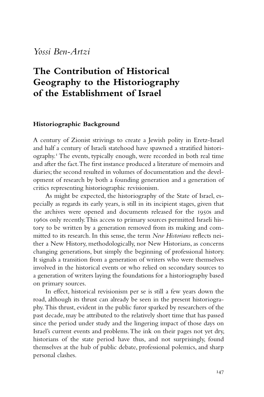 The Contribution of Historical Geography to the Historiography of the Establishment of Israel