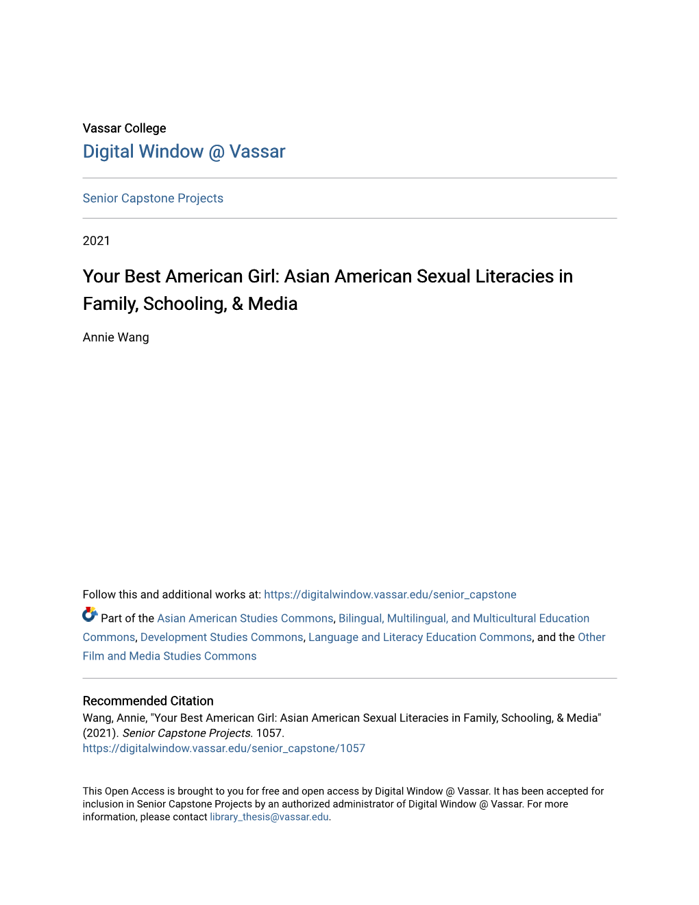 Your Best American Girl: Asian American Sexual Literacies in Family, Schooling, & Media