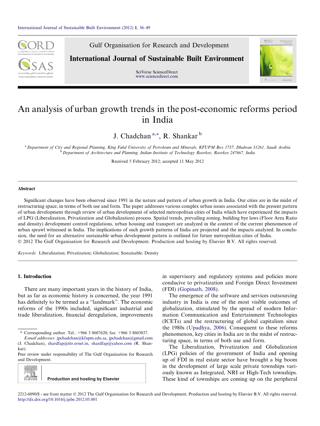 An Analysis of Urban Growth Trends in the Post-Economic Reforms Period in India