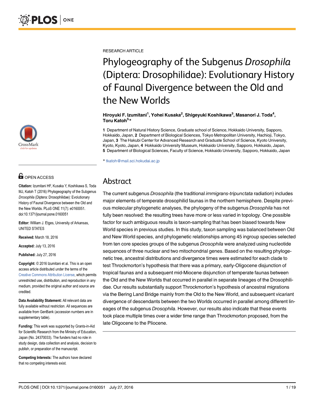 Phylogeography of the Subgenus Drosophila (Diptera: Drosophilidae): Evolutionary History of Faunal Divergence Between the Old and the New Worlds