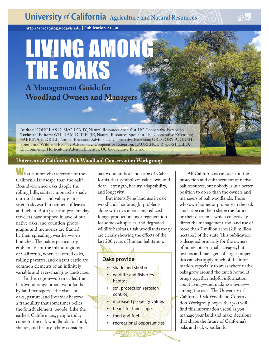LIVING AMONG the OAKS a Management Guide for Woodland Owners and Managers