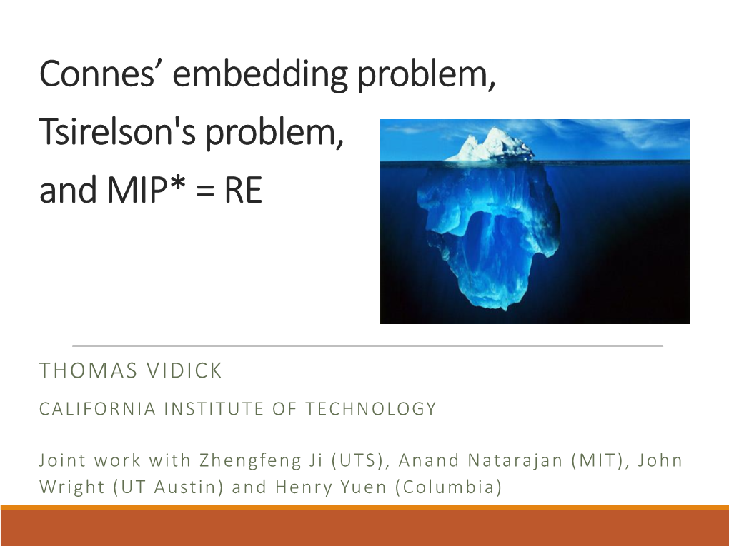 Connes' Embedding Problem, Tsirelson's Problem, and MIP* = RE