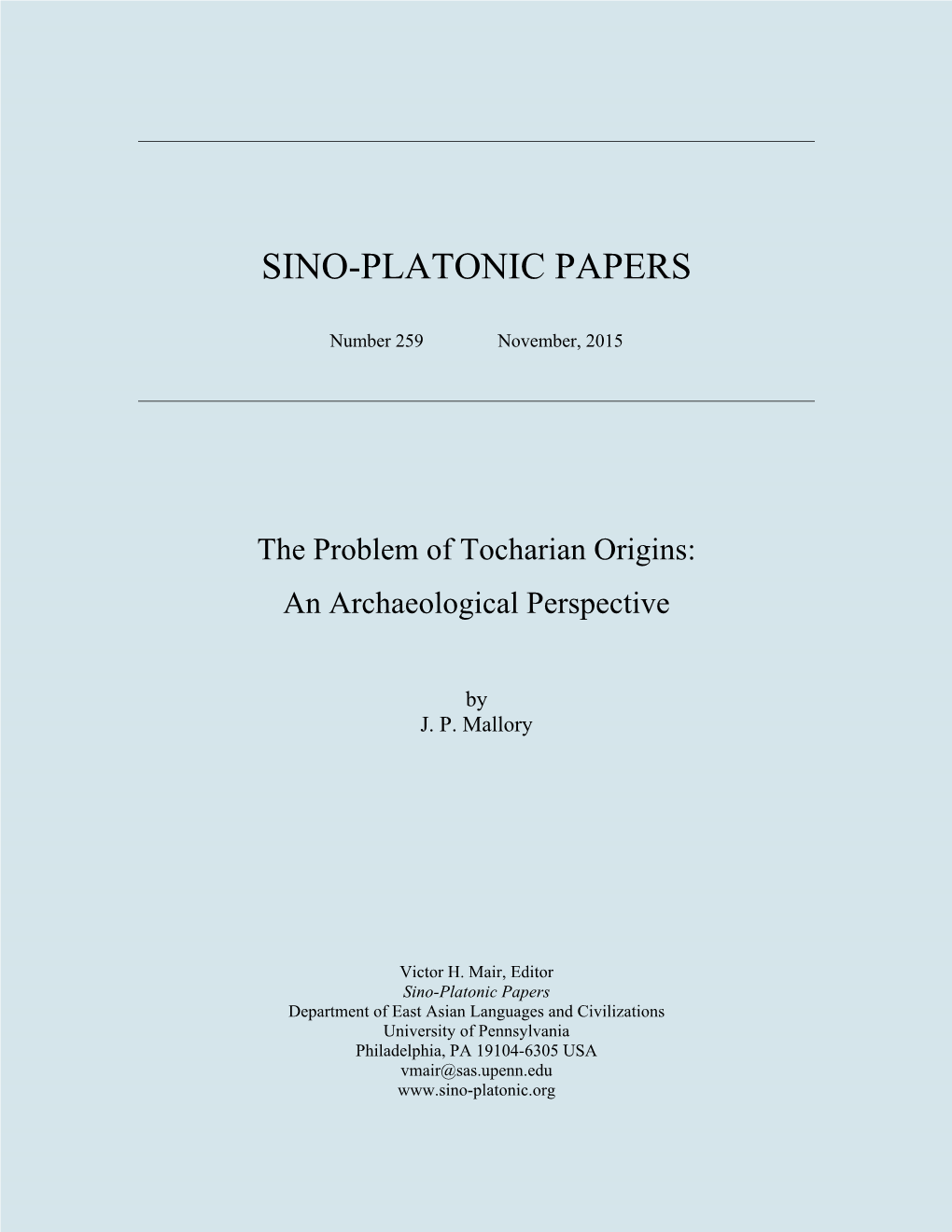 The Problem of Tocharian Origins: an Archaeological Perspective