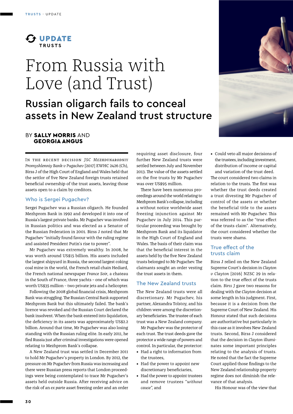 From Russia with Love (And Trust) Russian Oligarch Fails to Conceal Assets in New Zealand Trust Structure