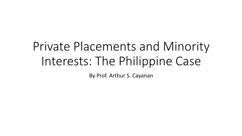 Private Placements and Minority Interests: the Philippine Case by Prof