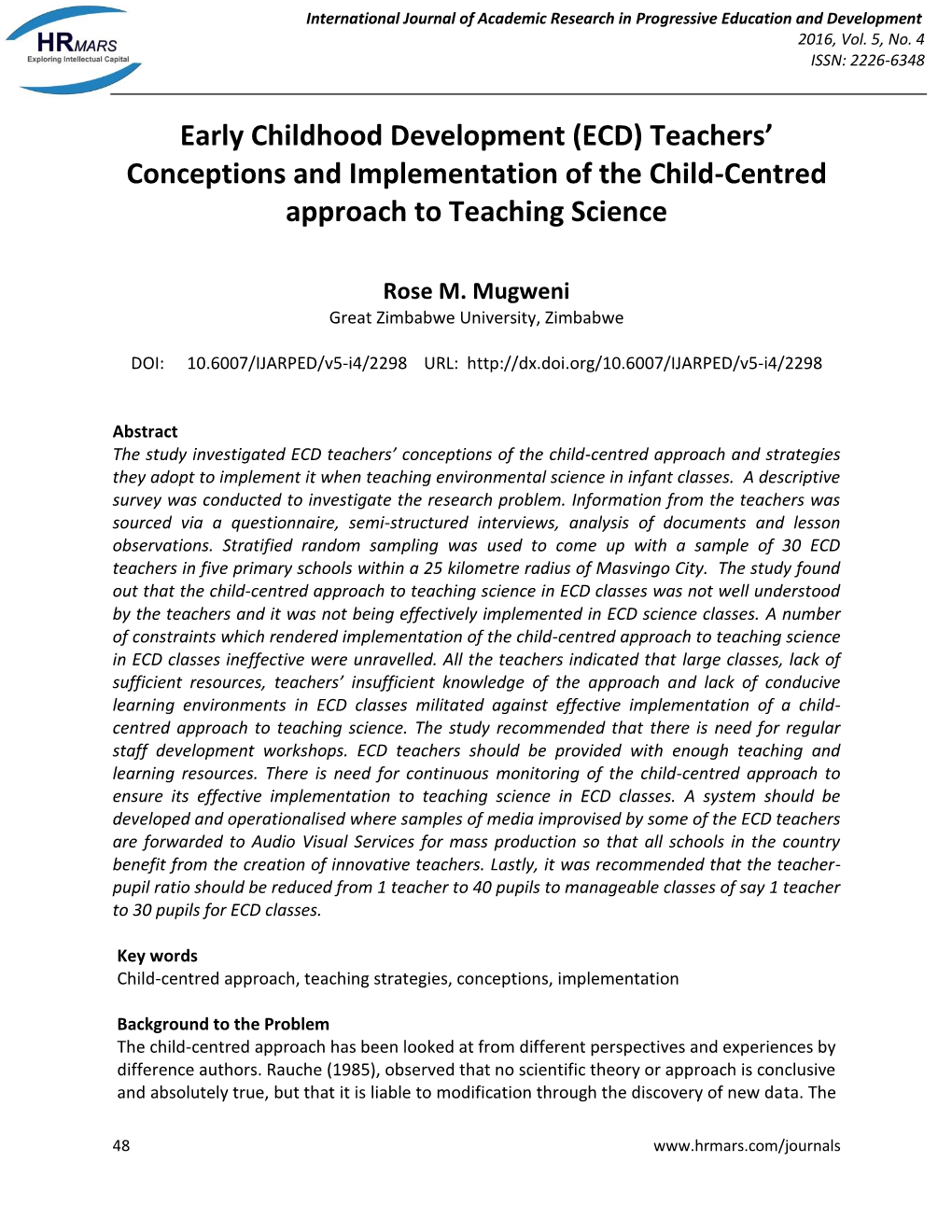 Early Childhood Development (ECD) Teachers' Conceptions And