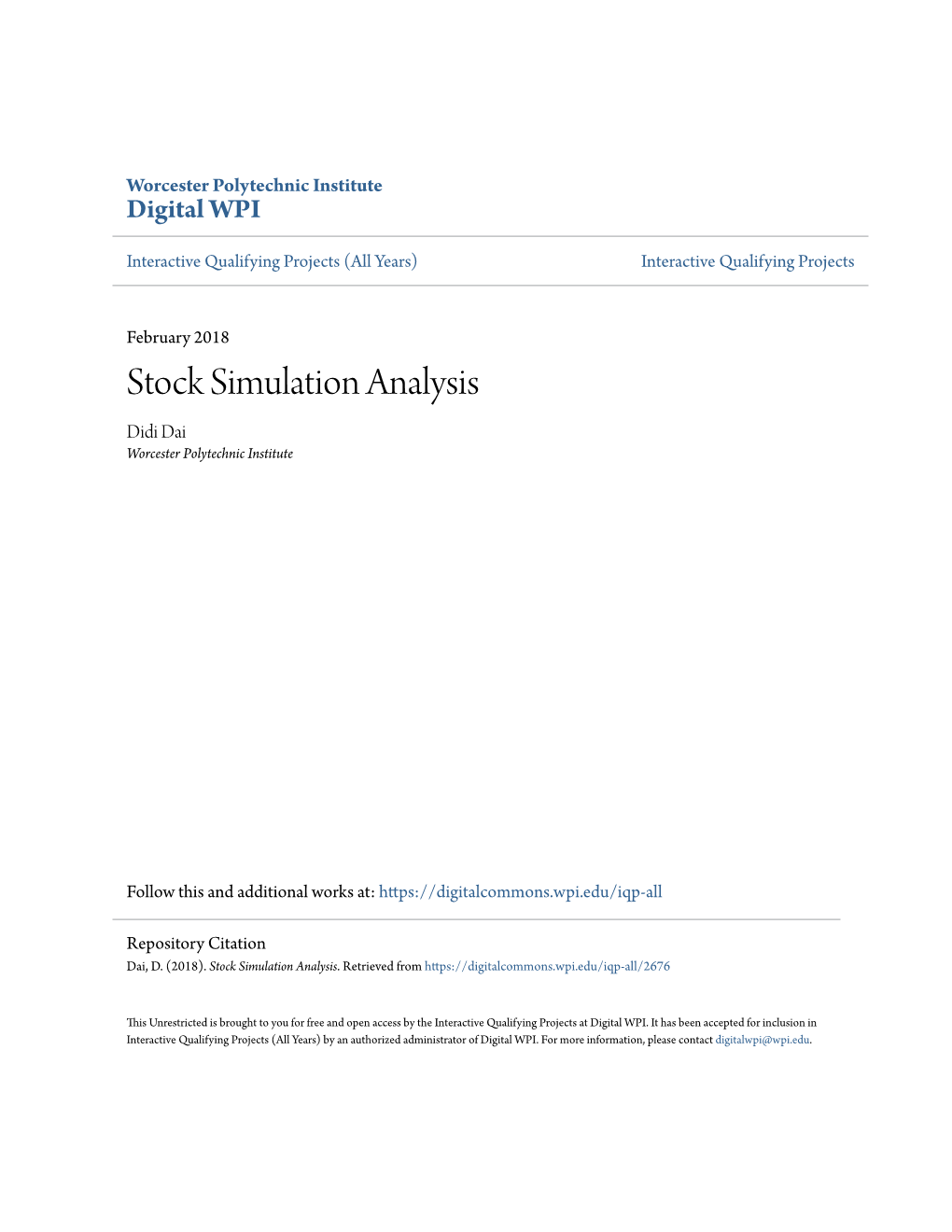 Stock Simulation Analysis Didi Dai Worcester Polytechnic Institute