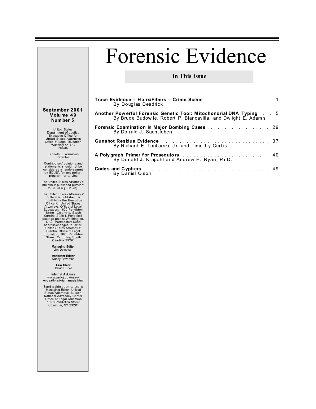 Forensic Evidence in This Issue