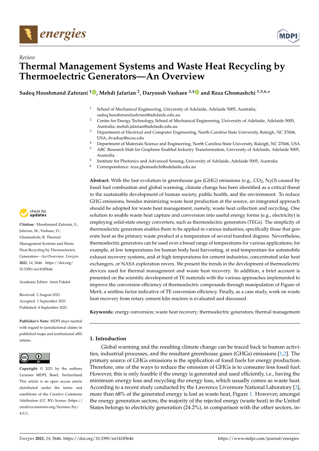 Thermal Management Systems and Waste Heat Recycling by Thermoelectric Generators—An Overview