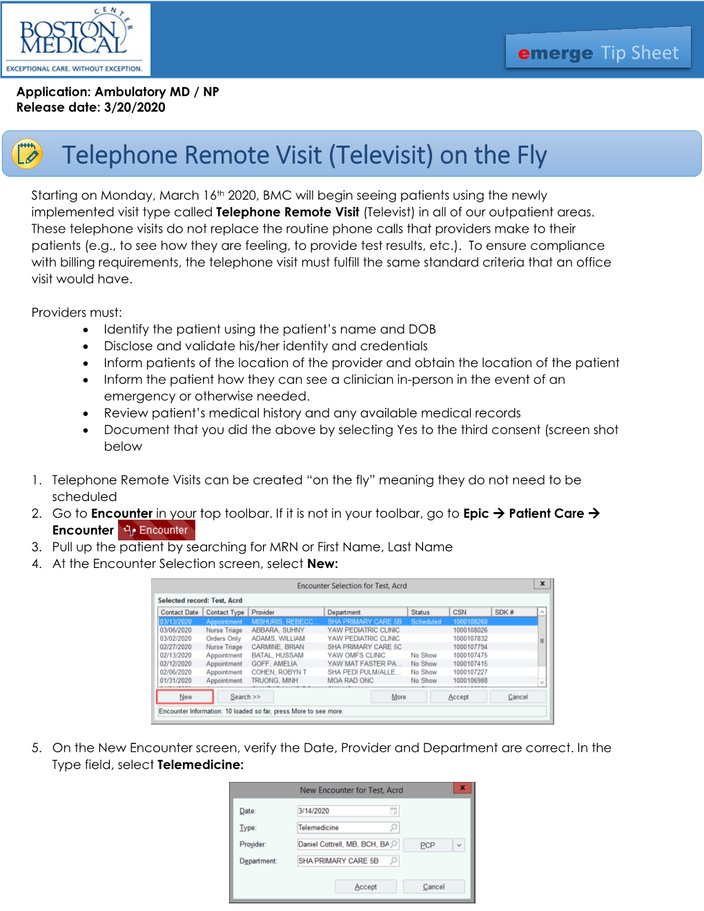 Telephone Remote Visit (Televisit) on the Fly