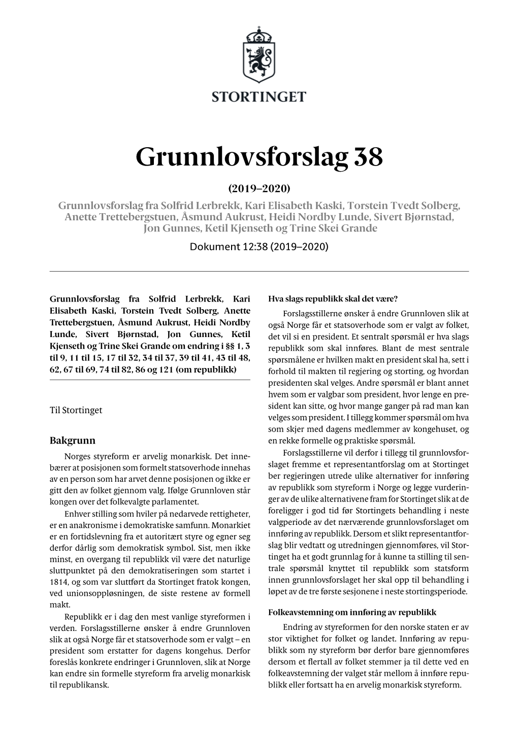 Grunnlovsforslag 38
