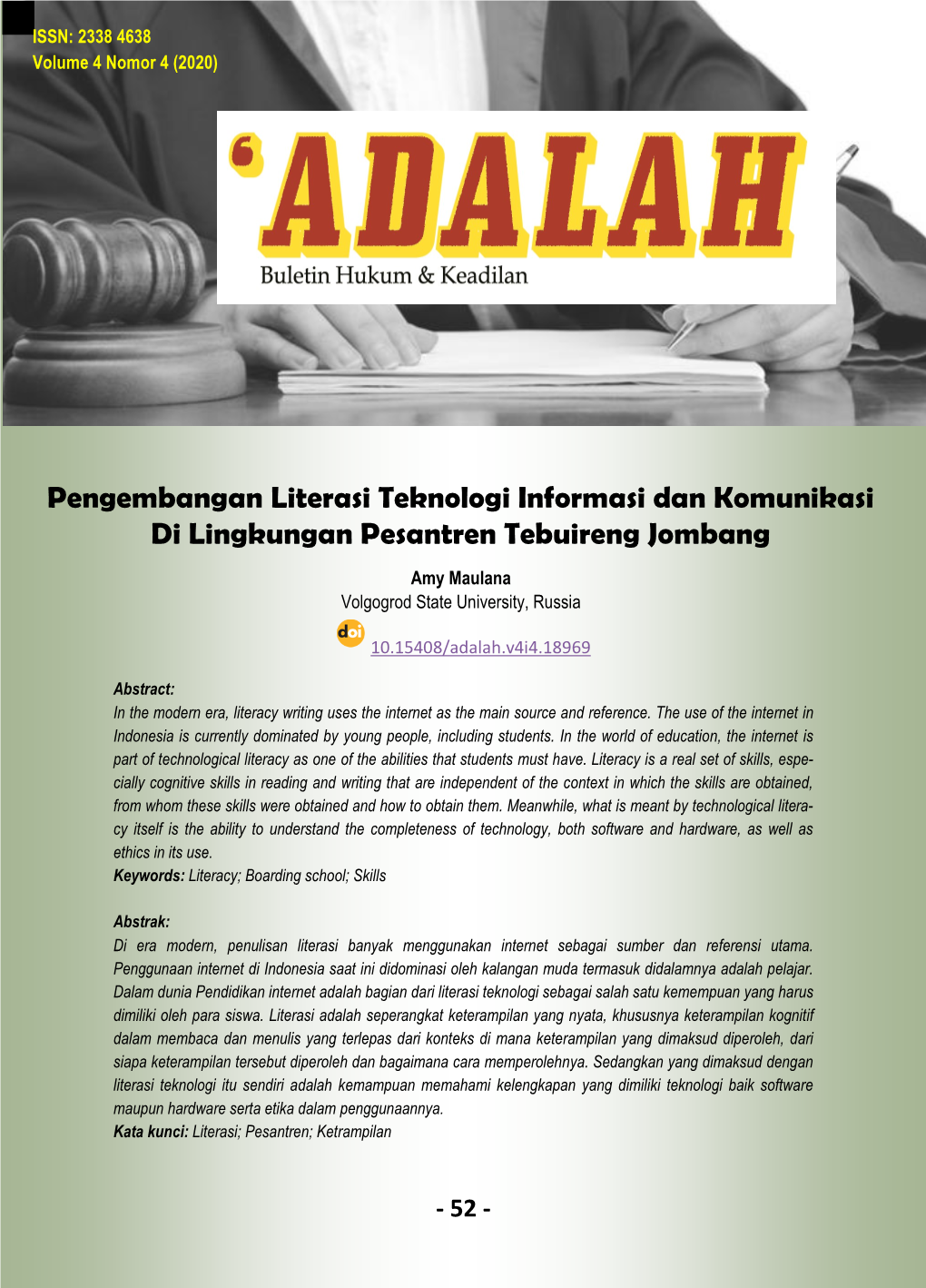Pengembangan Literasi Teknologi Informasi Dan Komunikasi Di Lingkungan Pesantren Tebuireng Jombang