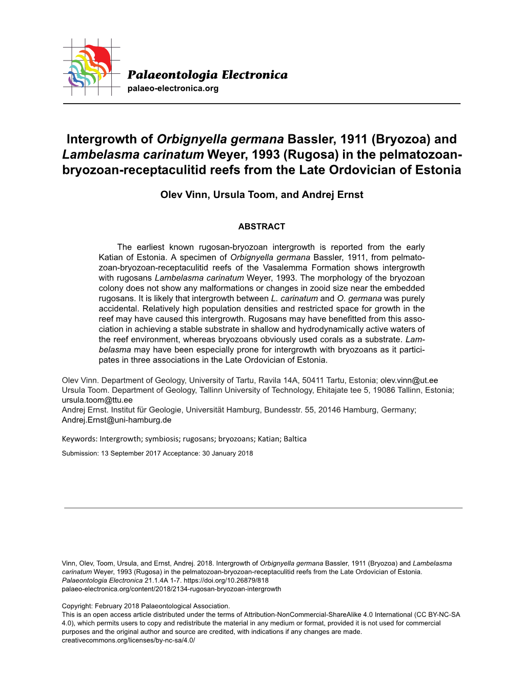 Intergrowth of Orbignyella Germana Bassler, 1911 (Bryozoa) And