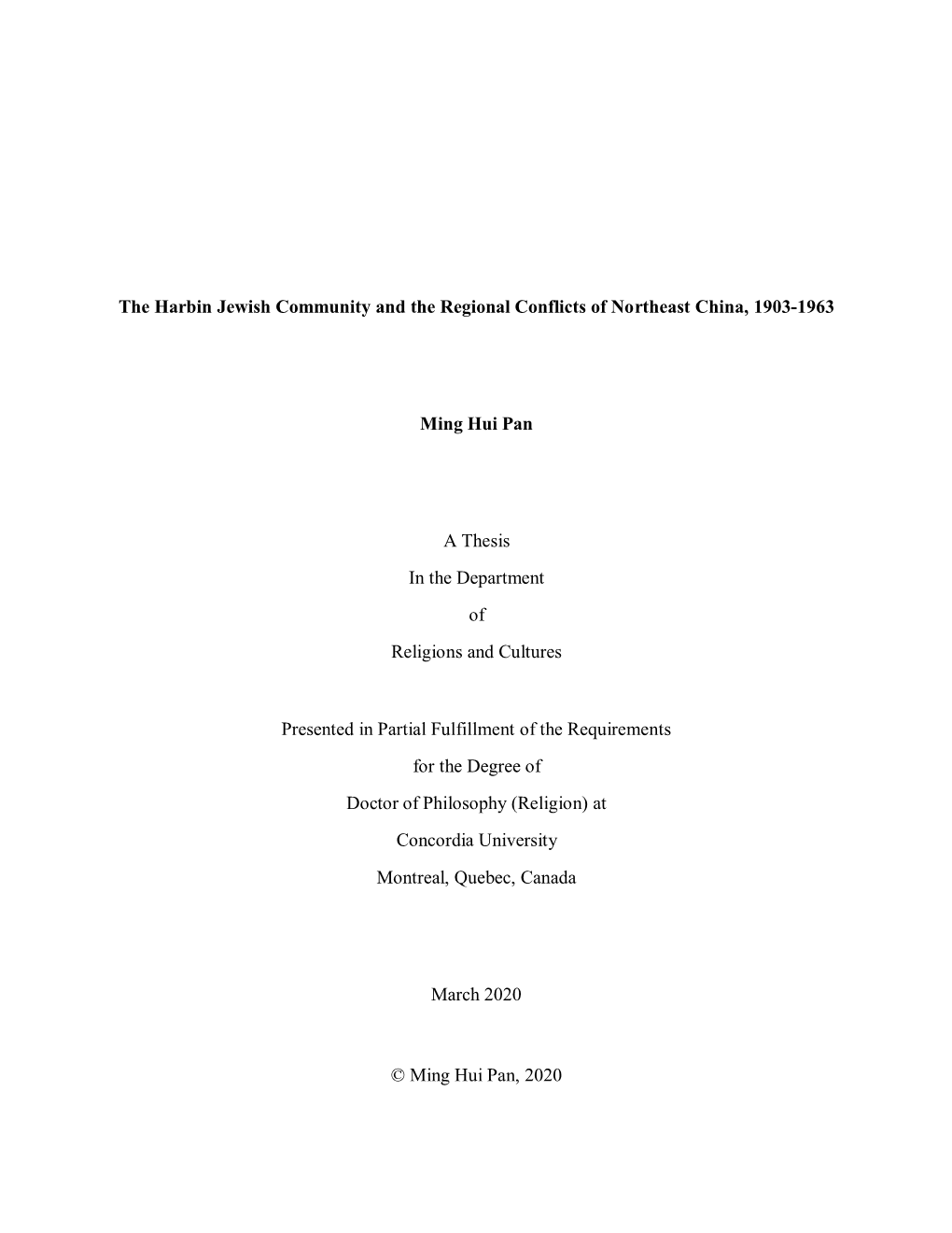 The Harbin Jewish Community and the Regional Conflicts of Northeast China, 1903-1963