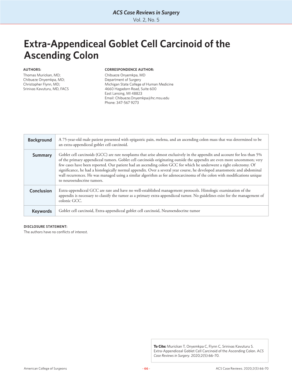 Extra-Appendiceal Goblet Cell Carcinoid of the Ascending Colon