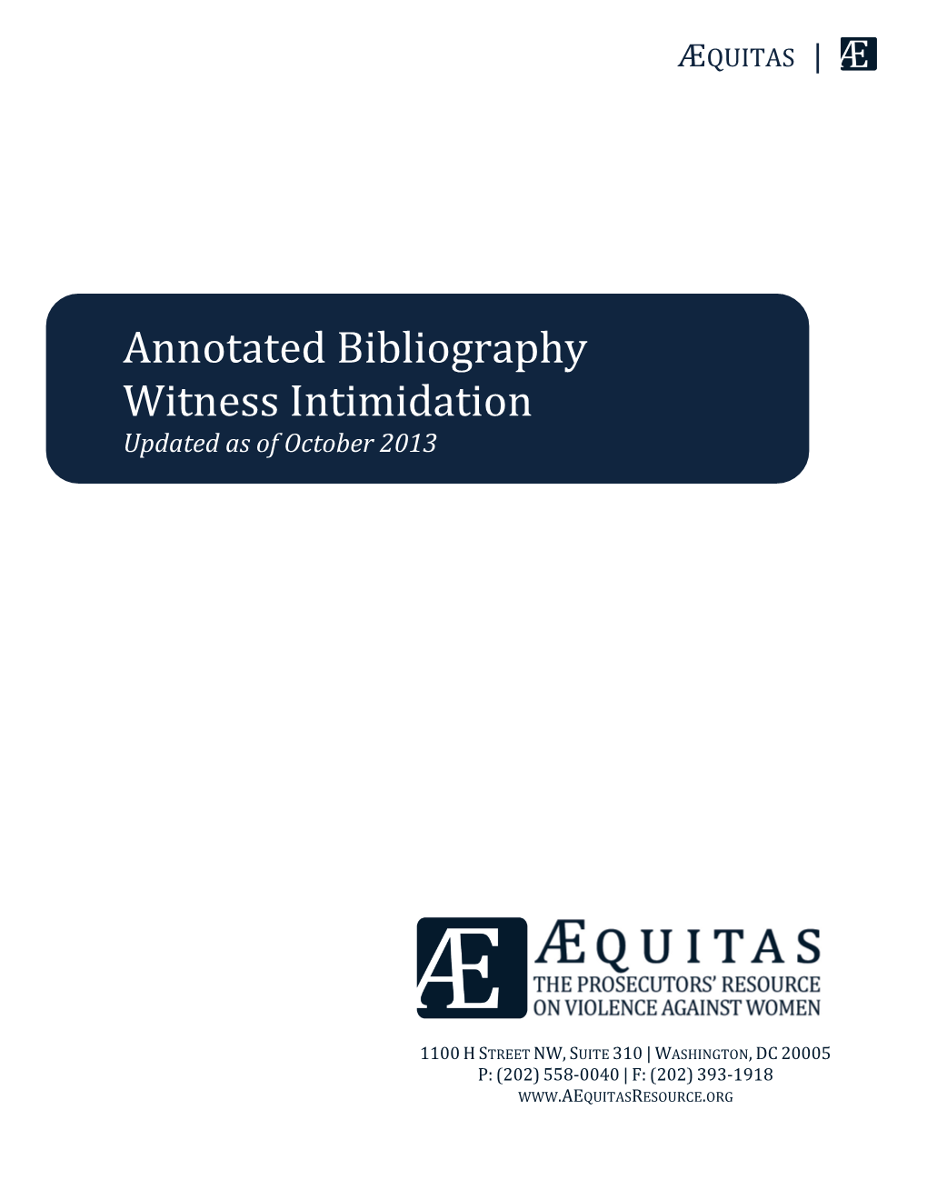 Annotated Bibliography Witness Intimidation Updated As of October 2013