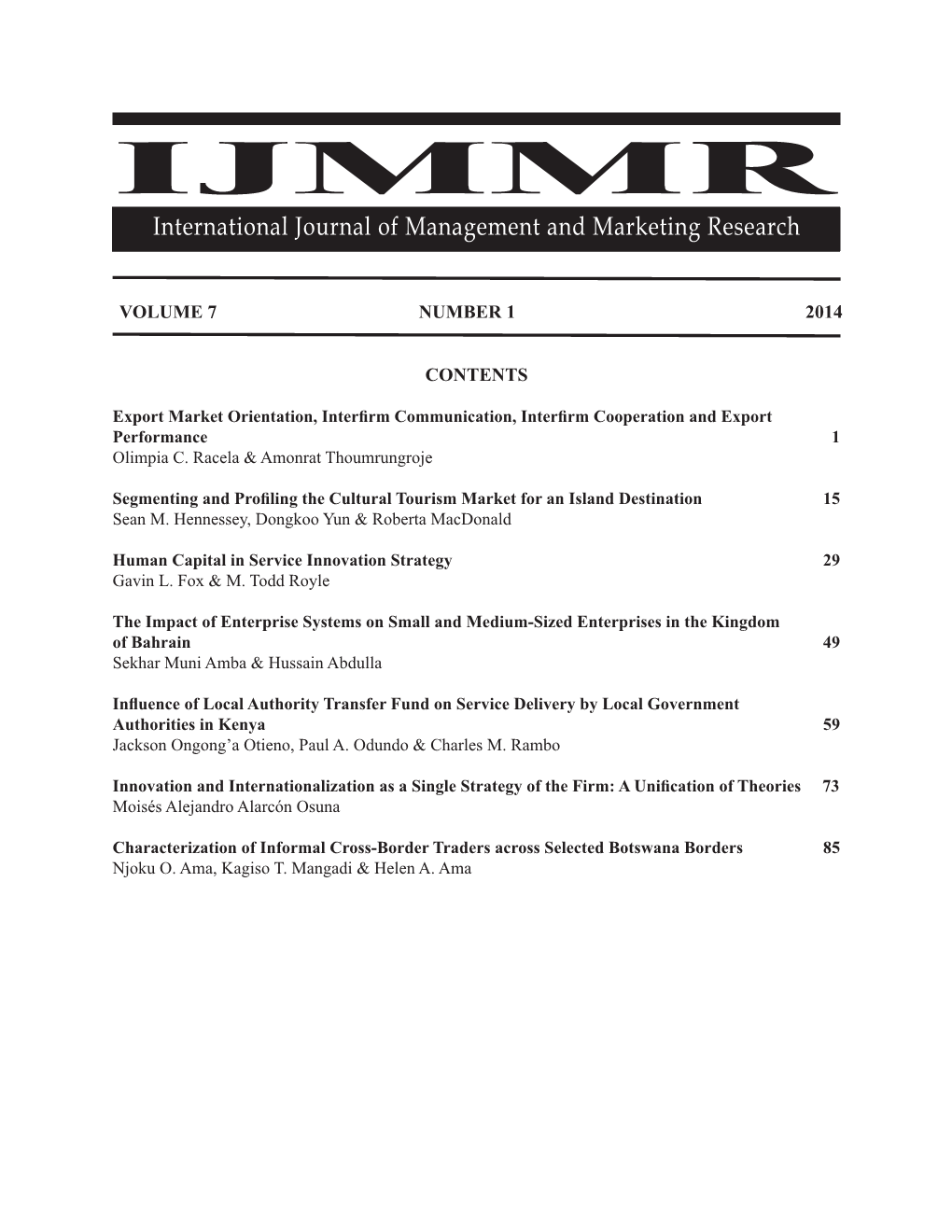 IJMMR International Journal of Management and Marketing Research