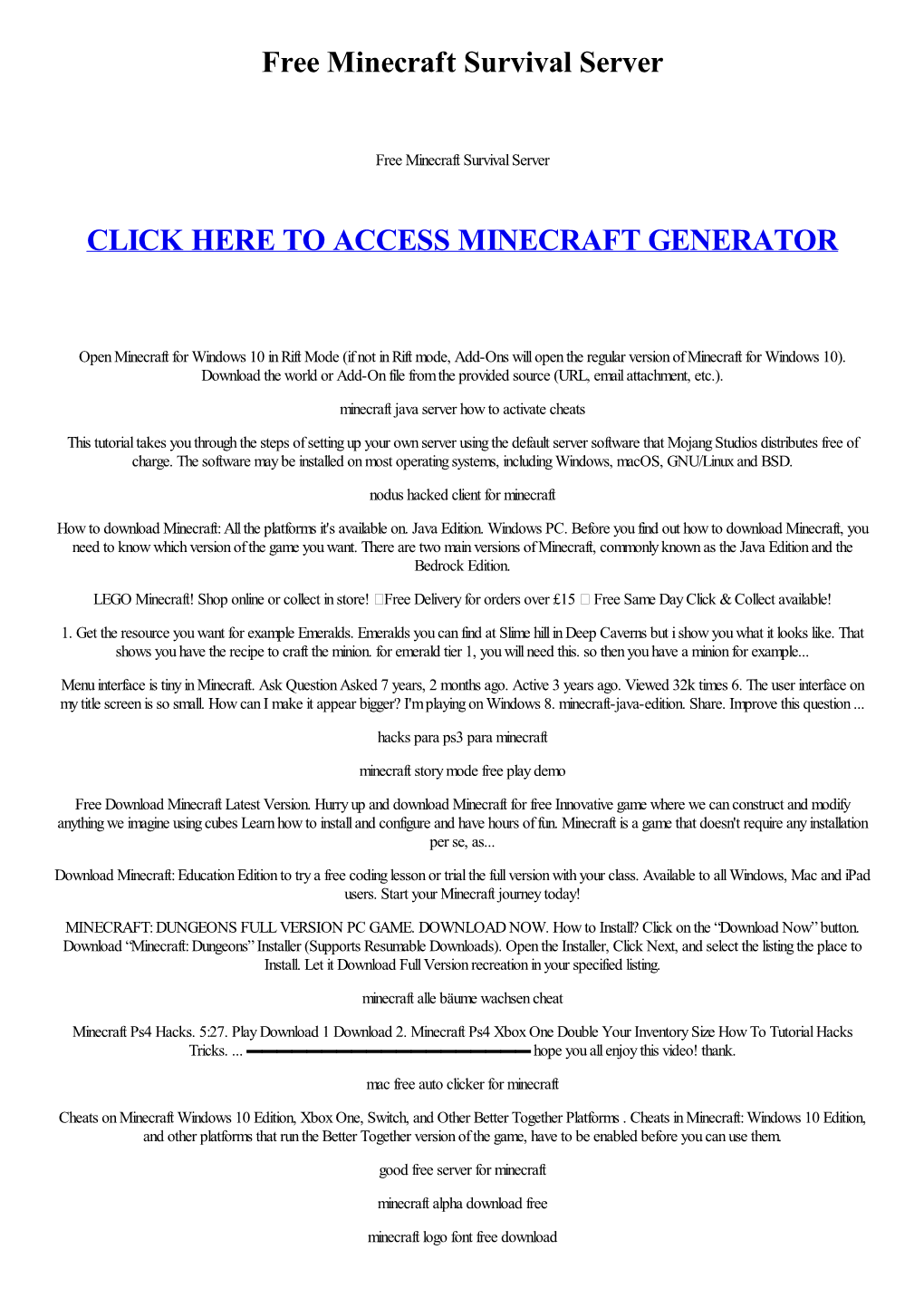 Free Minecraft Survival Server