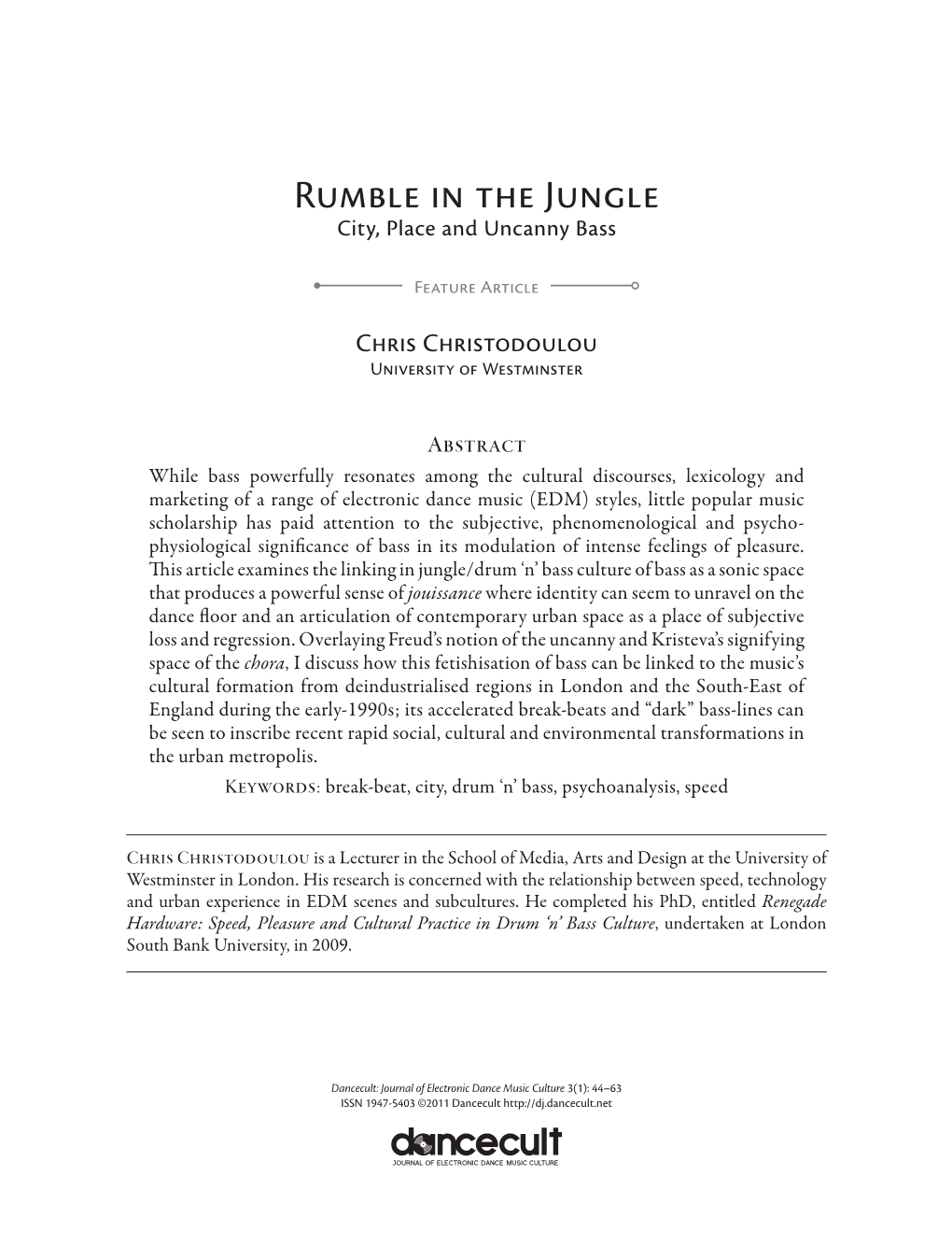 Rumble in the Jungle: City, Place and Uncanny Bass